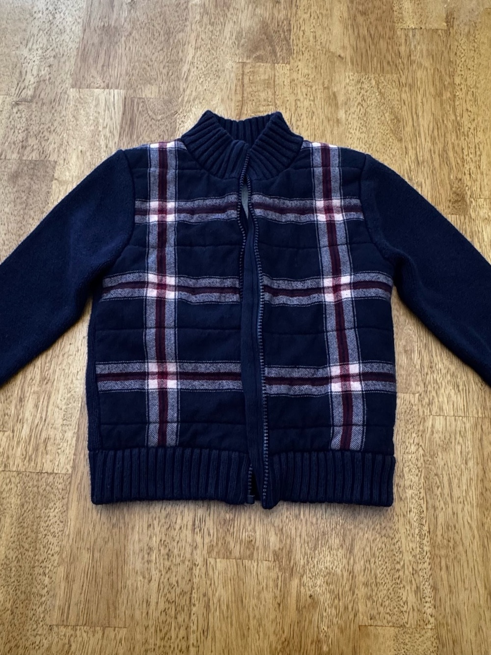 Cat & Jack Navy Quilted Plaid Zip Sweater